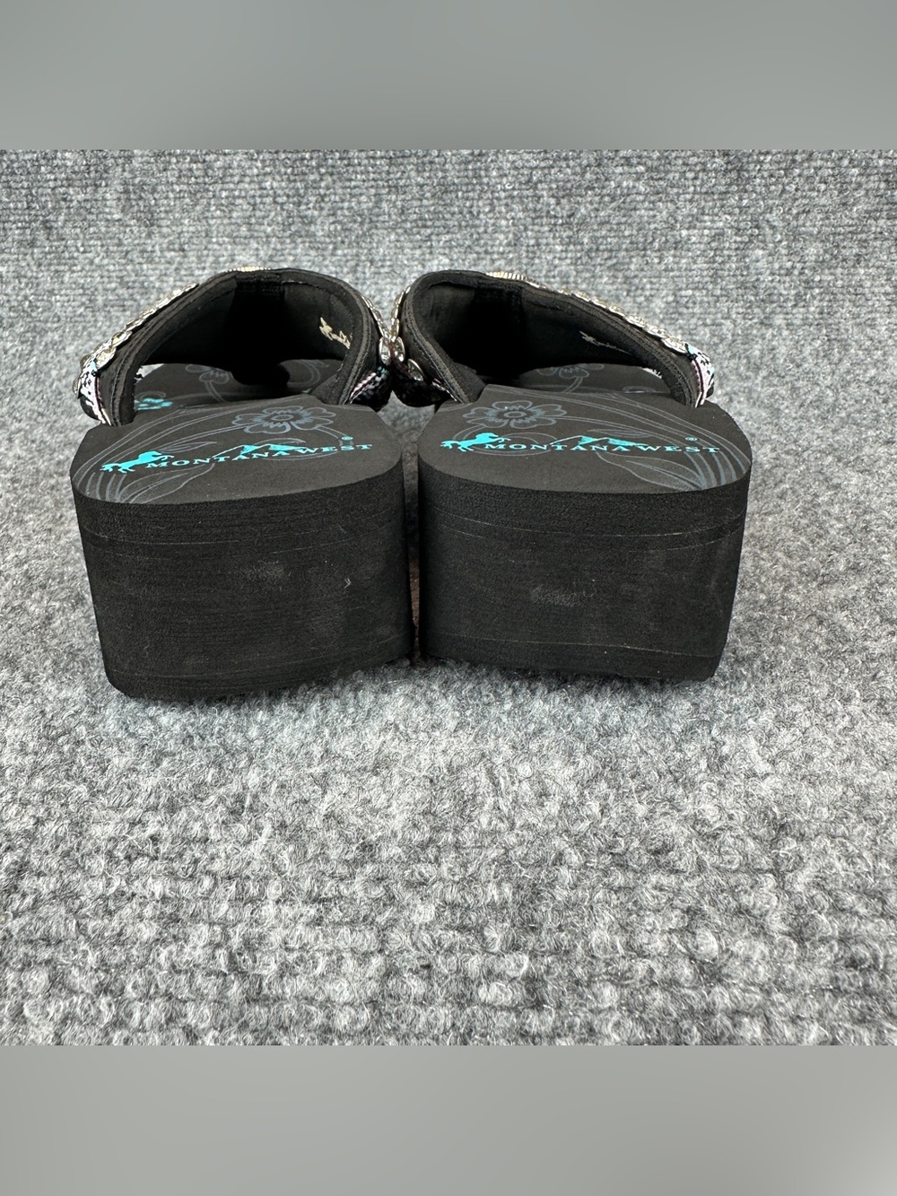 Montana West Beaded Western Wedge Flip Flops Women's Size 7 Black Turquoise - Picture 9 of 16